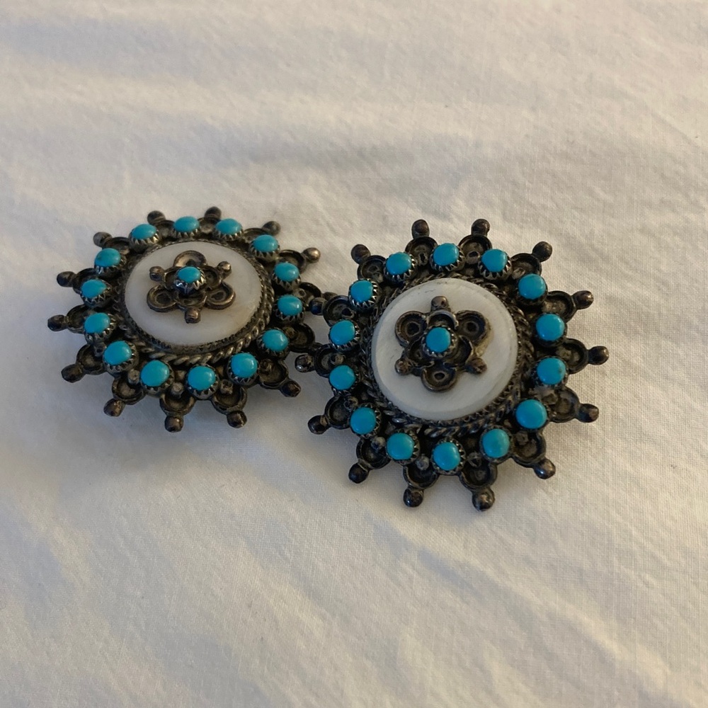Vintage Style Turquoise and White Earrings